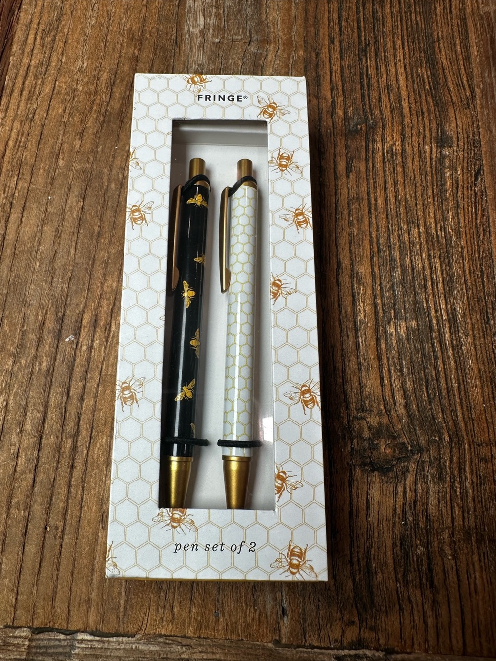 Fringe Studio Bee Motif Pen Set in Black & White with Gold Accents